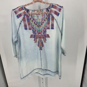 Soft Surroundings Womens Embroidered Tunic Top Size 1X Mixteca V-Neck Artsy Boho